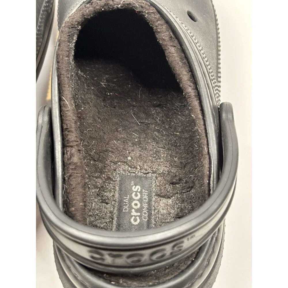 Crocs Dual Comfort Men’s 8/Women’s 10 Black Fur Lined Slip On Clog Shoes Sandals